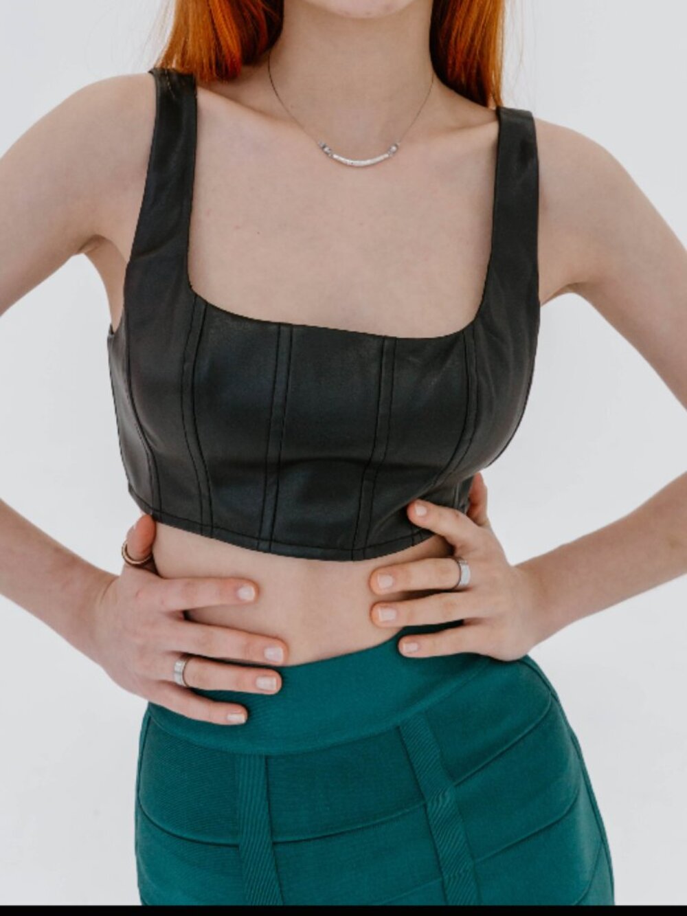 NWT STAUD WELLS FAUX LEATHER CROP TOP